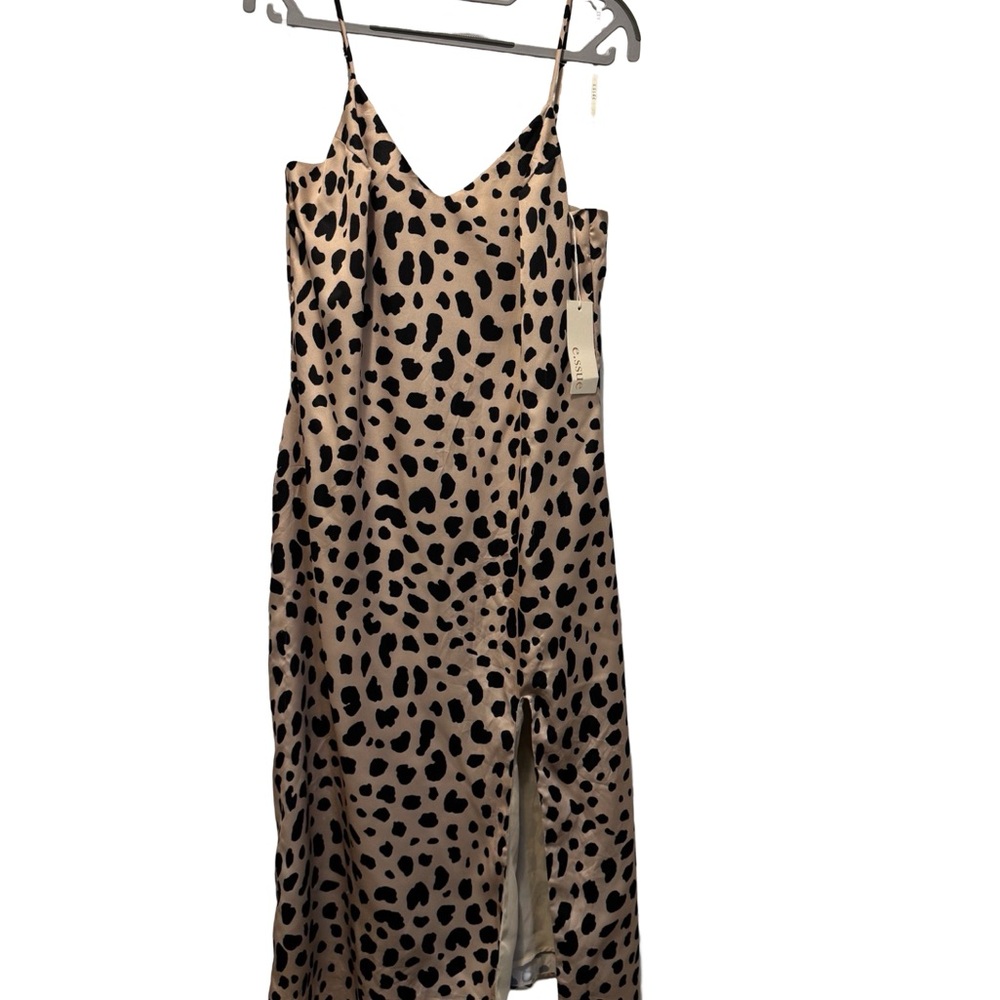Women’s Essue Tan Cream Midi Slip Cocktail Dress with Spaghetti Straps *NWT*